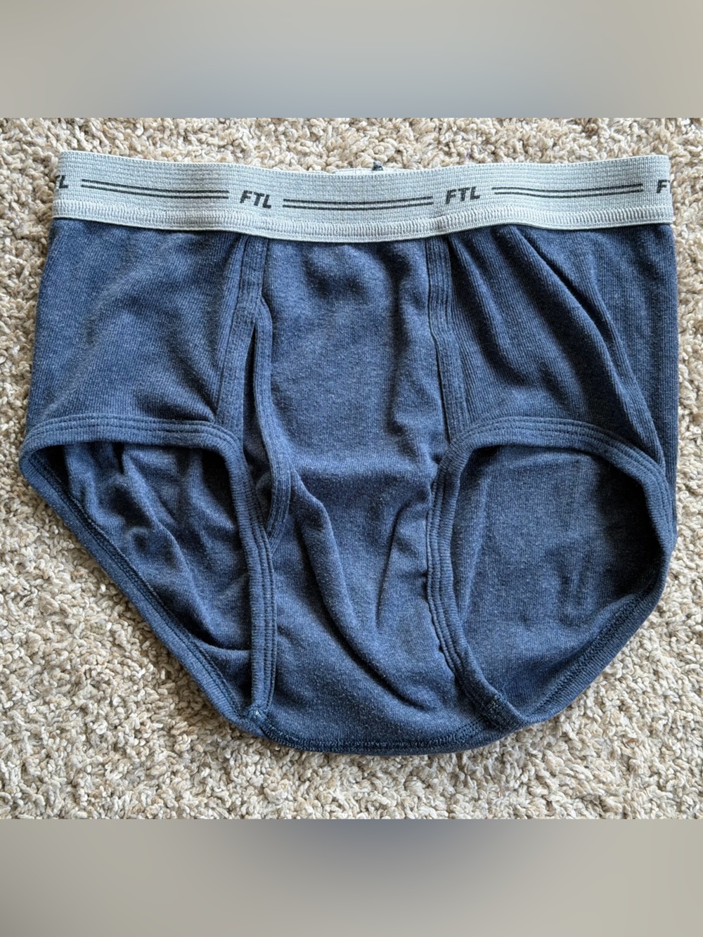 VTG Fruit of the Loom Navy Boy’s Brief with Grey Waistband - Large